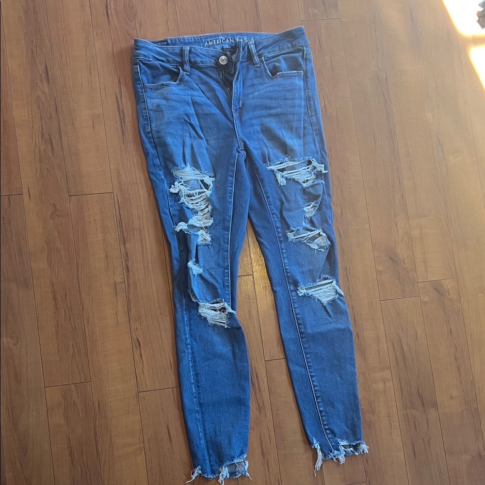 American Eagle Outfitters Women's Ripped Blue Skinny Jeans